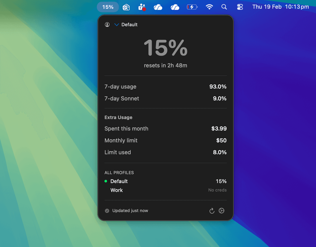 Tokemon popover showing real-time Claude usage